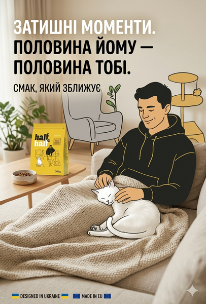 Сухий корм для котів Half&Half для дорослих котів Adult, з яловичиною, 300 г 20956 фото