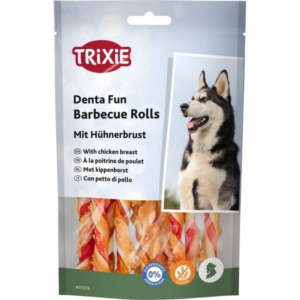 Ласощі для собак Trixie Denta Fun Barbecue Rolls with chicken breast Паличка для чищення зубів з курячою грудкою 12 см 80 г 31376 фото