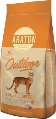 Сухий корм для дорослих котів ARATON OUTDOOR Adult All Breeds з куркою та індичкою 15 кг