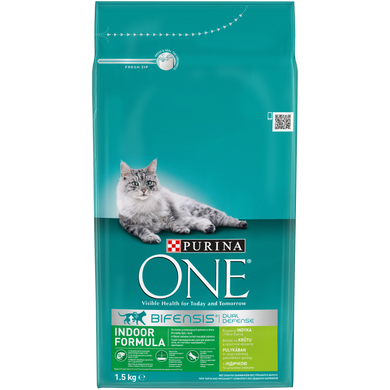 Сухий корм PURINA ONE Indoor для дорослих котів що постійно перебувають у приміщенні комплекс Bifensis з індичкою 1,5 кг