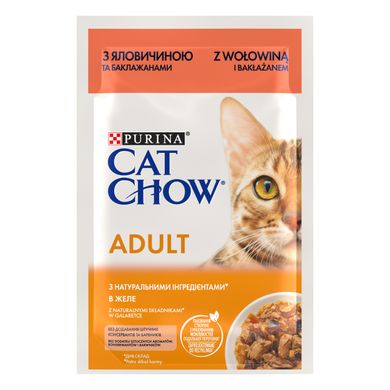 Вологий корм для дорослих котів CAT CHOW Adult шматочки в желе з яловичиною та баклажанами 85 г