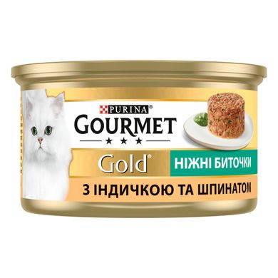 Вологий корм для дорослих котів Purina Gourmet Gold "Ніжні биточки" з індичкою та шпинатом 85 г