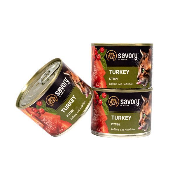 Набір для кошенят Savory Holistic Kitten Turkey &mdash; сухий корм 2 кг + консерви з індичкою 3&times;200 г Акція Savory_021415 фото