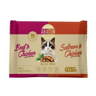 ARATON Cats Set Adult Сет вологого корму для дорослих котів (Лосось і курка + Яловичина і курка), 4x85 г ART47929 фото