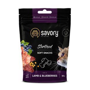 Ласощі для котів Savory М&rsquo;які для стерилізованих котів Adult Cat Sterilised, Ягня та Чорниця, 50 г 31416 фото