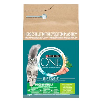 Сухий корм PURINA ONE Indoor для дорослих котів що постійно перебувають у приміщенні комплекс Bifensis з індичкою 3 кг