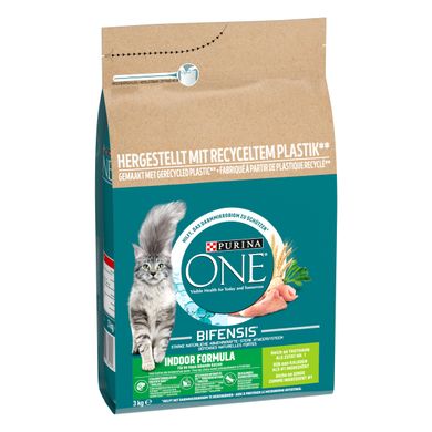 Сухий корм PURINA ONE Indoor для дорослих котів що постійно перебувають у приміщенні комплекс Bifensis з індичкою 3 кг