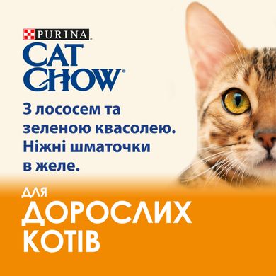 Вологий корм для дорослих котів CAT CHOW Adult шматочки в желе з лососем та зеленою квасолею 85 г