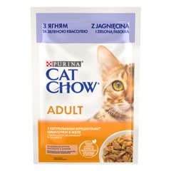 Вологий корм для дорослих котів CAT CHOW Adult шматочки в желе з ягням та зеленою квасолею 85 г