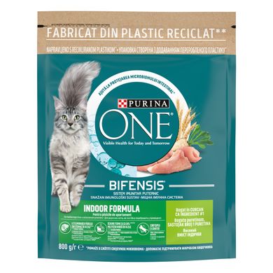 Сухий корм PURINA ONE Indoor для дорослих котів що постійно перебувають у приміщенні комплекс Bifensis з індичкою 800 г