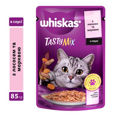 Упаковка вологого корму Whiskas TestyMix з лососем, морква 28 шт. * 85 г