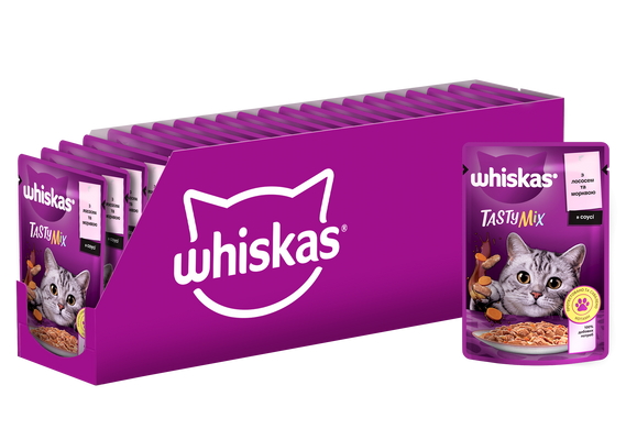 Упаковка вологого корму Whiskas TestyMix з лососем, морква 28 шт. * 85 г