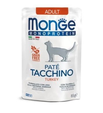 Вологий корм Для дорослих котів Monge Cat MONOPROTEIN Adult 100% індичка 0,085 кг