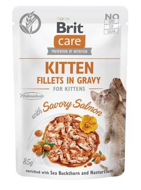 Вологий корм для кошенят Brit Care Fillets in Gravy with Savory Salmon філе в соусі з лососем 85 г, 85 г