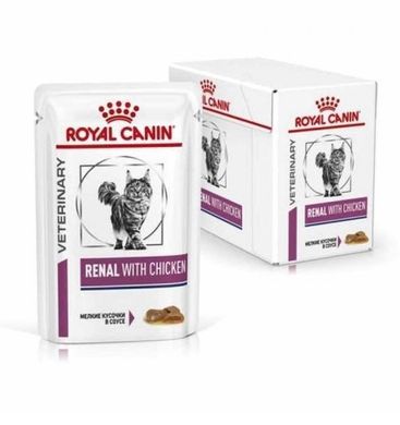 Упаковка Вологого корму для дорослих котів ROYAL CANIN RENAL FELINE CHICKEN Pouches 85 г x 12 шт.