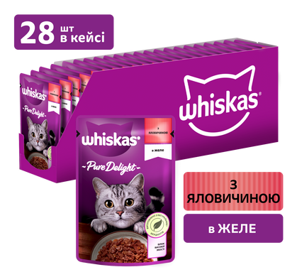 Упаковка вологого корму Whiskas Pure Delight яловичиною в желе 28 шт. * 85 г