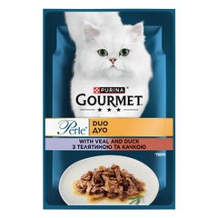 Вологий корм для дорослих котів GOURMET Perle Duo міні філе у підливці з телятиною та качкою 85 г