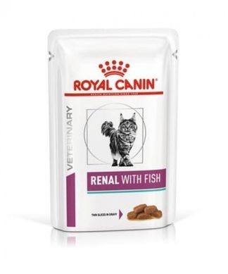 Упаковка вологого корму для дорослих котів ROYAL CANIN RENAL FELINE FISH Pouches 85 г x 12 шт.