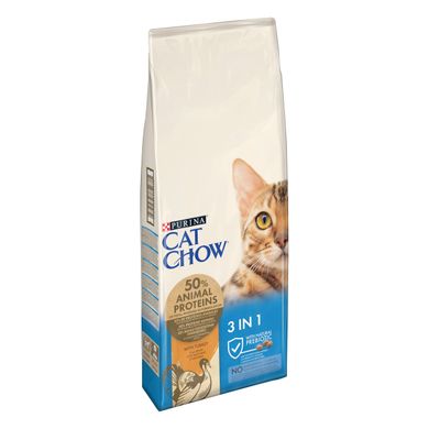 Сухий корм CAT CHOW Feline 3-in-1 для дорослих котів з формулою потрійної дії з куркою 15 кг