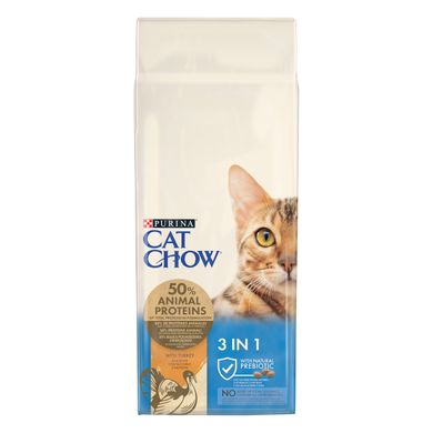 Сухий корм CAT CHOW Feline 3-in-1 для дорослих котів з формулою потрійної дії з куркою 15 кг