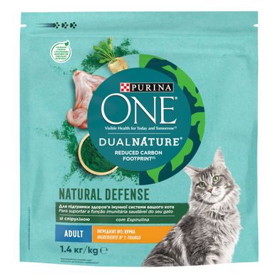 Сухий корм PURINA ONE Adult Dual Nature Spirulina для дорослих котів з куркою 1.4 кг