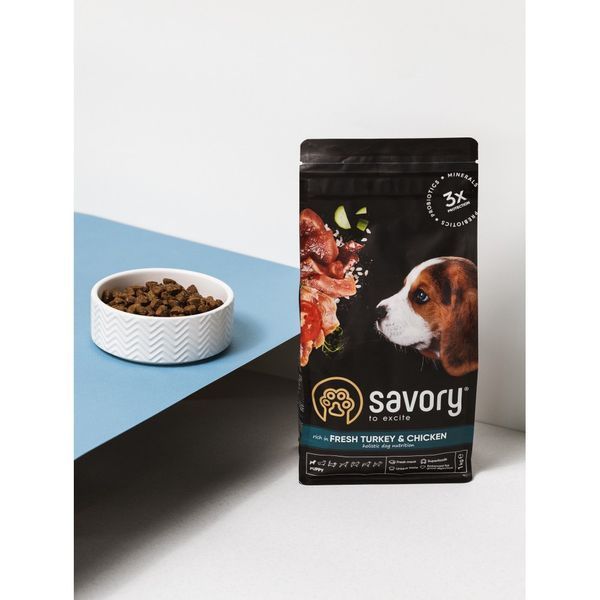 Сухий корм для собак Savory холістик Puppy для цуценят усіх порід, Індичка та Курка, 3 кг 30280 фото