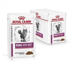 Упаковка вологого корму для дорослих котів RENAL FELINE BEEF pouches 85 г x 12 шт.