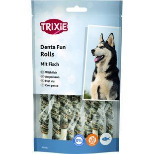 Ласощі для собак Trixie Denta Fun Роли жувальні натуральна шкіра 12 см 75 г 10 шт уп 31387 фото