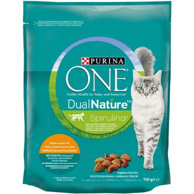 Сухий корм для дорослих котів PURINA ONE Adult Dual Nature Spirulina з куркою 750 г