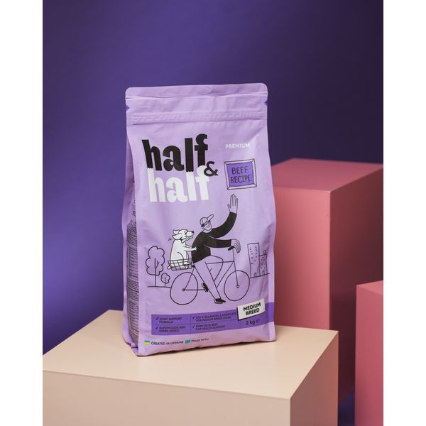 Сухий корм для собак Half&Half для дорослих собак середніх порід, Яловичина, 2 кг 20741 фото