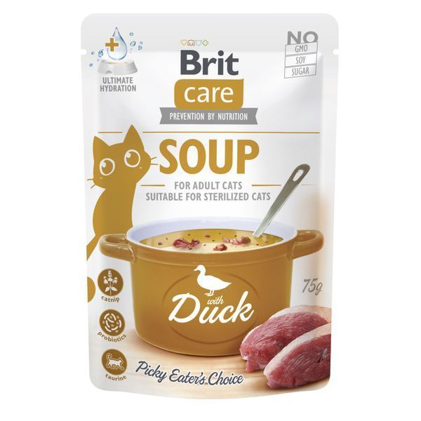 Вологий корм для котів Brit Care Набір вологих беззернових супів Cat Soup Duck, Качка, 15 шт х 75 г 101056_набір фото