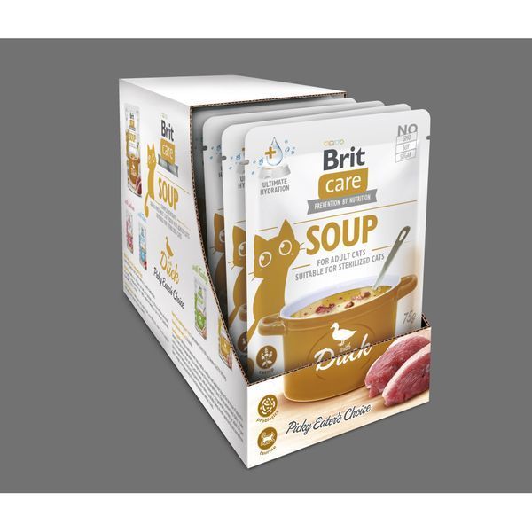 Вологий корм для котів Brit Care Набір вологих беззернових супів Cat Soup Duck, Качка, 15 шт х 75 г 101056_набір фото
