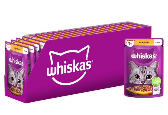 Упаковка вологого корму Whiskas з куркою в желе 28 шт. * 85 г