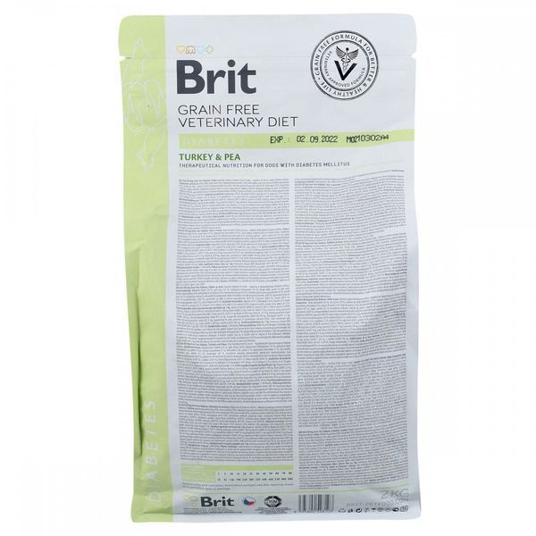 Сухий корм для собак Brit VetDiets Ветеринарний Brit Veterinary Diet Diabetes, Індичка та Горох, 2 кг 170943/8103 фото