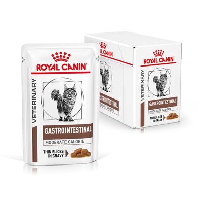 Упаковка вологого корму для дорослих котів ROYAL CANIN GASTRO-INTESTINAL MODERATE CALORIE CAT Pouches 85 г x 12 шт.