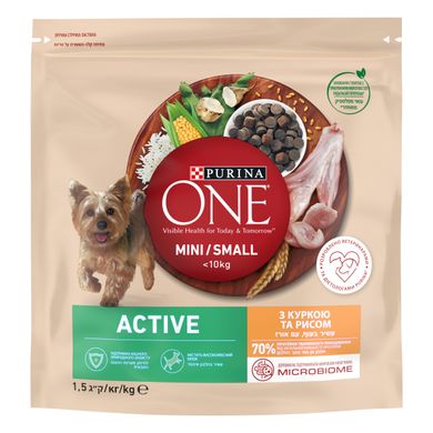 Сухий корм для дорослих собак PURINA ONE Mini/Small Active дрібних порід з підвищеною активністю з куркою та рисом 1.5 кг