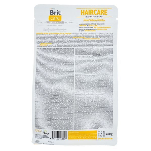 Сухий корм для котів Brit Care Беззерновий для шкіри та шерсті котів Haircare, лосось та курка, 400 г 171307/0891 фото
