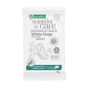 Nature's Protection Superior Care White Dogs Hypoallergenic & Digestive Care Беззернові ласощі для дорослих собак із білим забарвленням з лососем, 110 г KIKNPSC47199 фото
