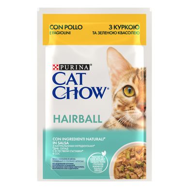 Вологий корм для дорослих котів CAT CHOW Hairball для зменшення утворення кульок шерсті у травному тракті з куркою та зеленою квасолею 85 г