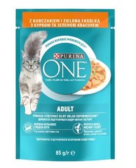 Вологий корм для дорослих котів PURINA ONE Adult шматочки в соусі з куркою та зеленою квасолею 85 г