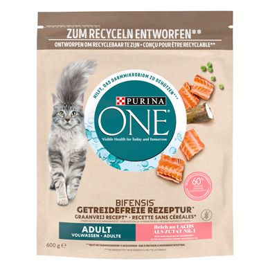 Сухий корм для дорослих котів PURINA ONE Grain Free (Грейн Фрі) комплекс Bifensis з лососем 600 г