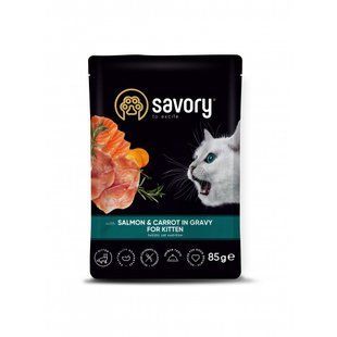 Вологий корм для котів Savory для кошенят Kitten Fresh Salmon with Carrots in Gravy, Лосось та Морква у соусі, 85 г 20079 фото