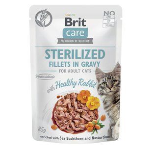 Вологий корм для котів Brit Care Беззерновий Sterilized: філе кролика в соусі, 85 г 101050 фото