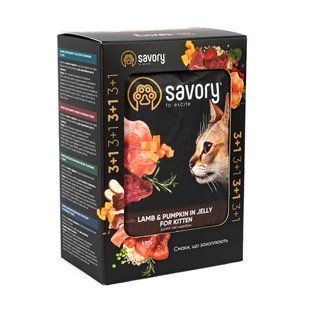 Вологий корм для котів Savory для кошенят Kitten Ягня з гарбузом 4х85 г Savory_032824 фото
