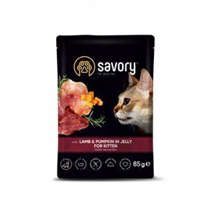 Вологий корм для котів Savory для кошенят Kitten Fresh Lamb with Pumpkin in Jelly, Ягня та Гарбуз у желе, 85 г 20086 фото