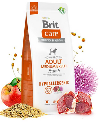 Сухой корм для собак средних пород Brit Care Dog Hypoallergenic Adult Medium Breed гипоаллергенный с ягненком, 12+2 кг