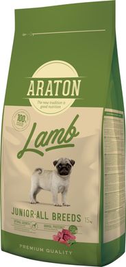 Сухий корм для молодих собак ARATON LAMB Junior All Breeds з ягнятиною і рисом 15 кг