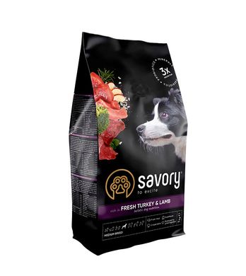 Сухий корм для собак Savory Medium Breed збагачений свіжим індиком та ягнятиною 1 кг