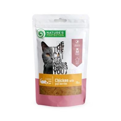 Ласощі для котів, снеки з курки з ягодами годжі, Nature's Protection snack for cats with chicken and goji berries, 75г