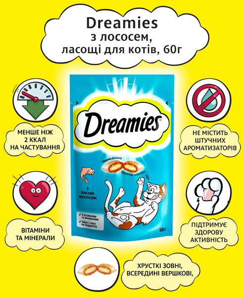 Ласощі для котів Dreamies з лососем 60 г 4008429037962 фото